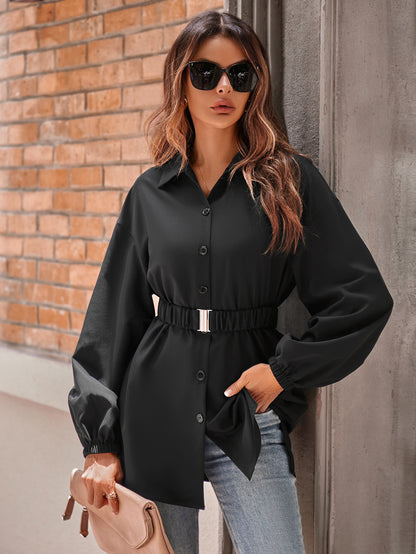 Single Breasted Belt Shirt Coat Women