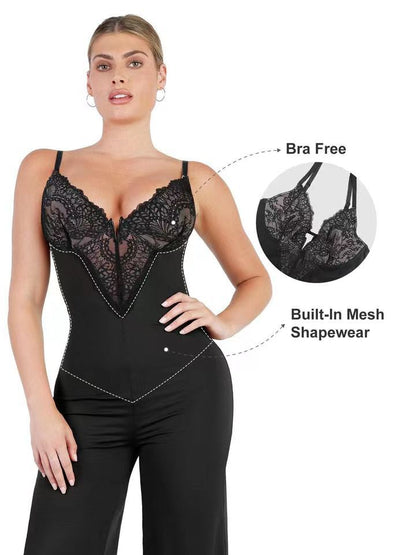 Lace Push Up Belly Contracting And Close-fitting Jumpsuit