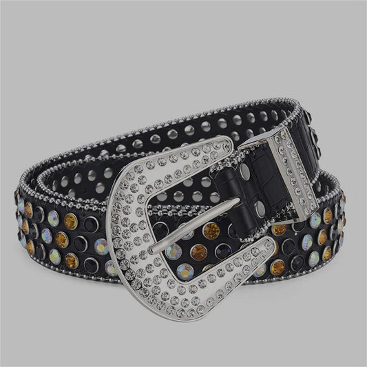 Men Women Alloy Belt Punk Rock Rivet Rhinestone