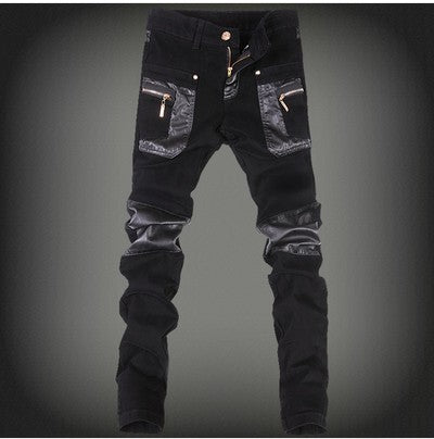 Autumn And Winter Black Men's Performance Leather Pants