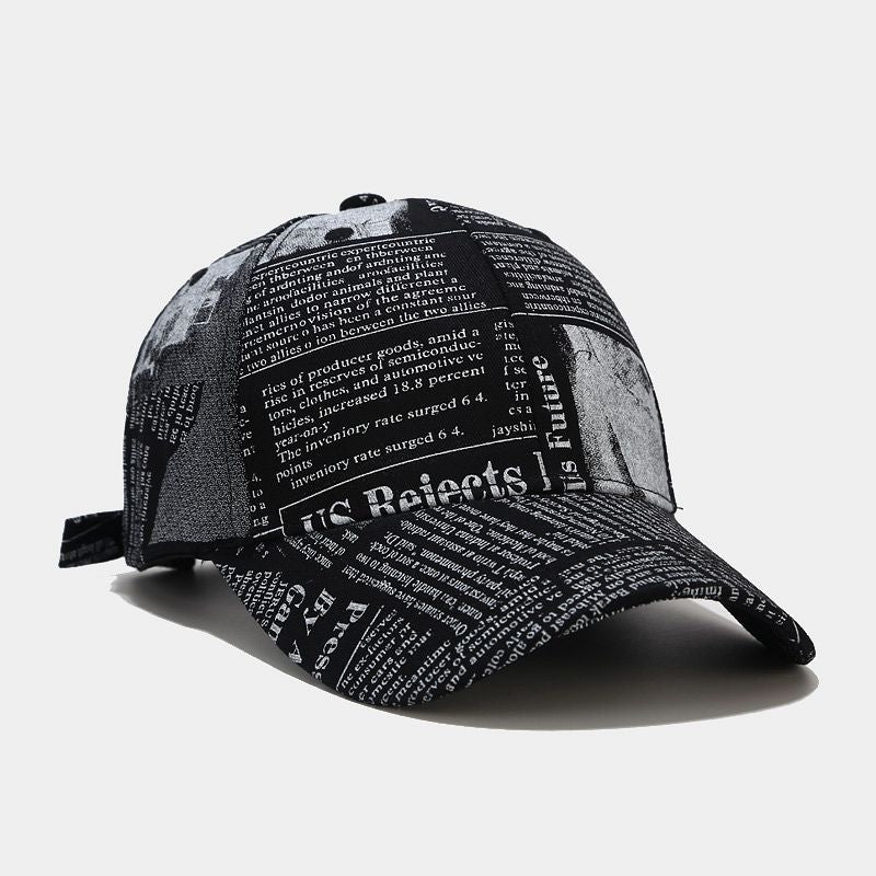 College Style Retro Newspaper Pattern Baseball Cap Men