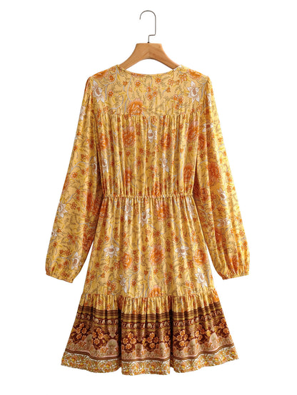 Printed long-sleeved dress