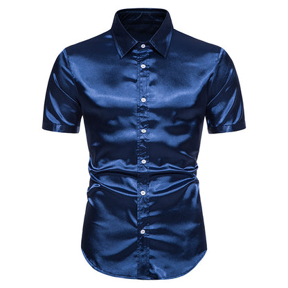 Men's Glossy Non-ironing Shirt Short Sleeve