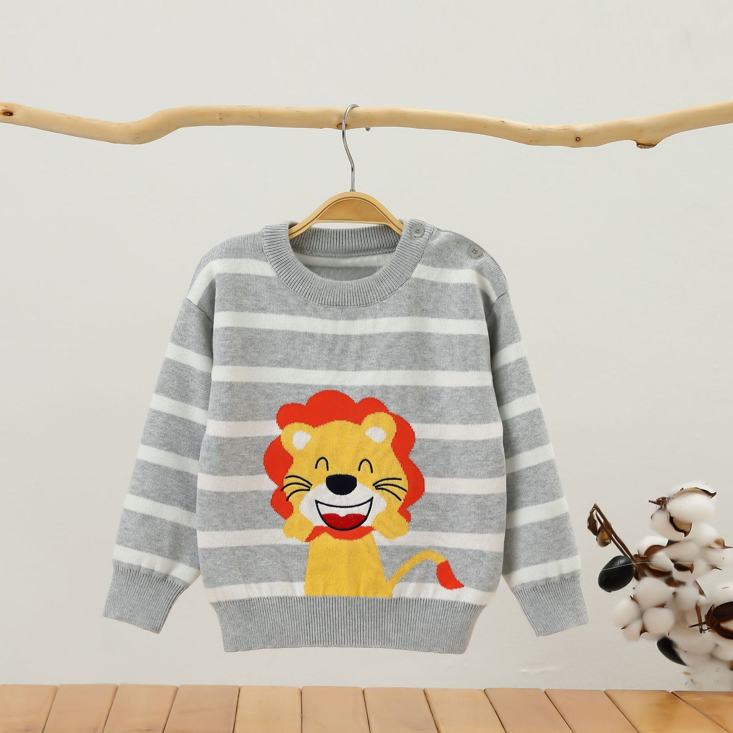 Boys Combed Cotton Long Sleeve Sweater Little Lion Knit Top