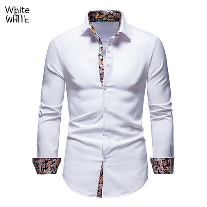 Men's Long-sleeved Shirt Lapel Slim-fit Assorted Colors Polyester Shirt