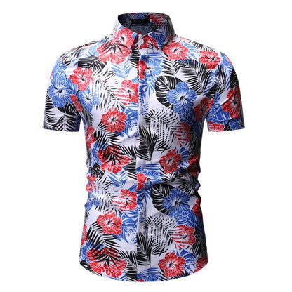 Men's Summer Beach Short-sleeved Floral Shirt