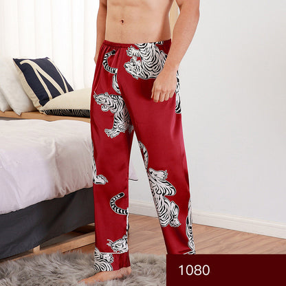 Men sleepwear Bottoms Silk Pajamas Print Long Sleep Pants - Glamour Gale