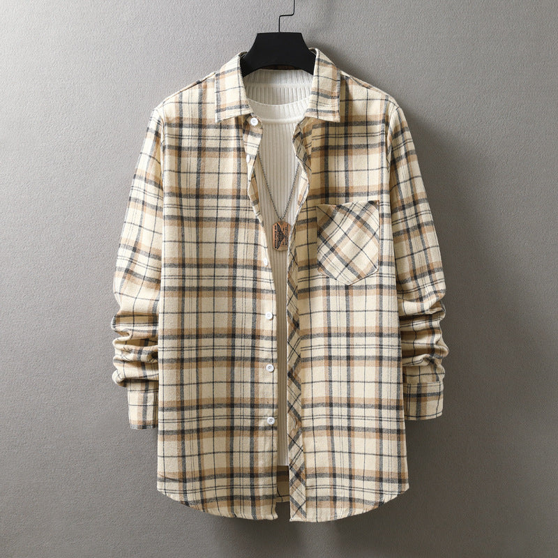 Fashion Casual Plaid Shirt Korean Style Loose Men's Long Sleeve Shirt