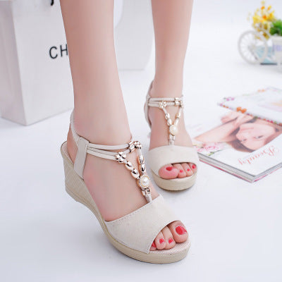 Beaded open-toe fish mouth sandals women