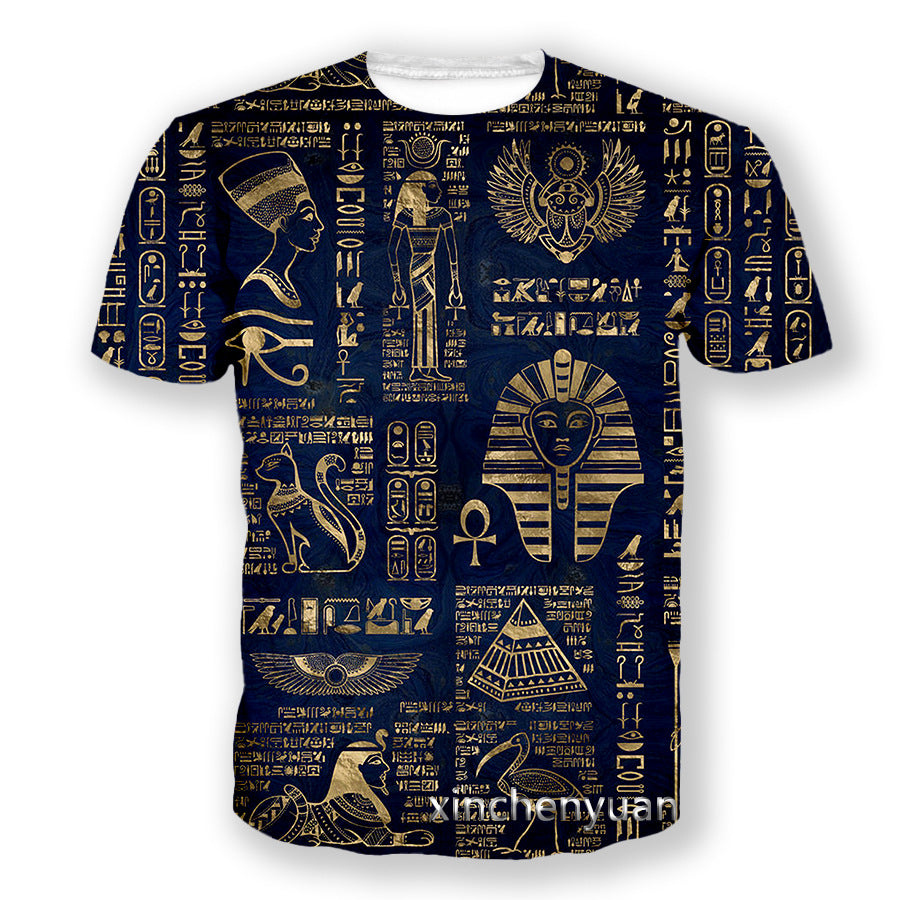 3D Digital Printing Egyptian Pharaoh Round Neck Short Sleeve