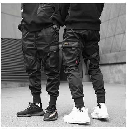 Hot Sale Men Black Hip Hop Cargo Pants Elastic Waist Jogger Trousers Sweatpants Pockets Full Length Casual Fashion - Glamour Gale