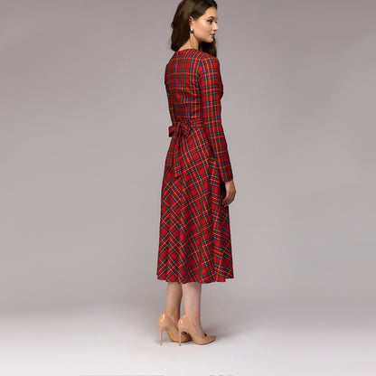 Plaid Elegant Midi Dress