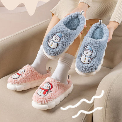 Cute Snowman Slippers Winter Indoor Household Warm Plush Thick-Soled Anti-slip Couple Home Slipper Soft Floor Bedroom House Shoes