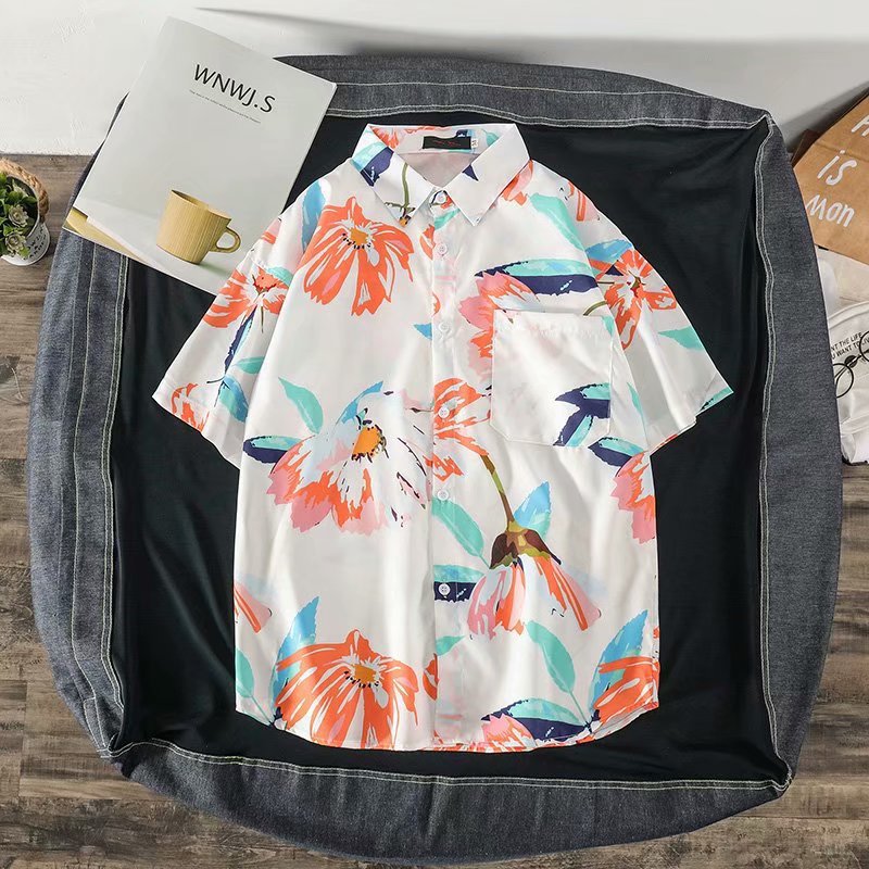 Casual Loose Half Sleeve Shirt Printed Men's Top