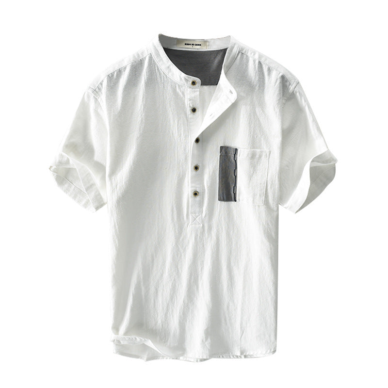 Men's Cotton And Linen Pullover Short-sleeved Shirt