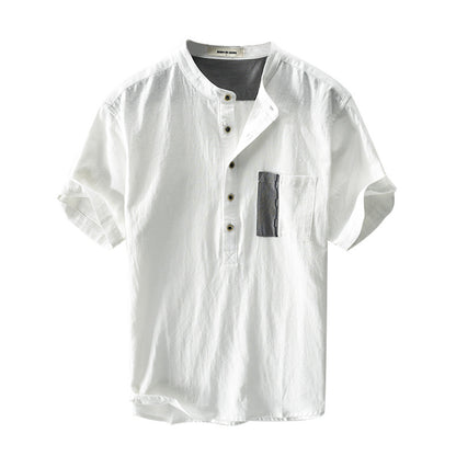 Men's Cotton And Linen Pullover Short-sleeved Shirt