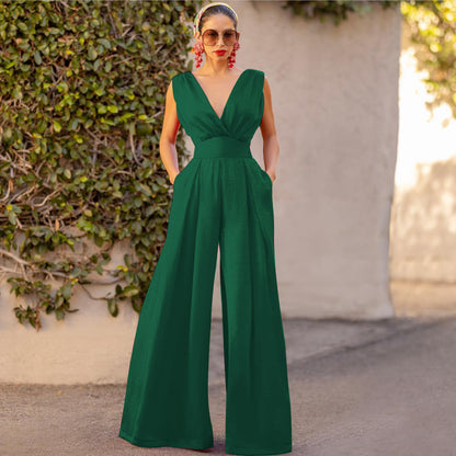 Summer New Slim Fit One-piece High Waist One-piece Straight Wide Leg Pants For Women