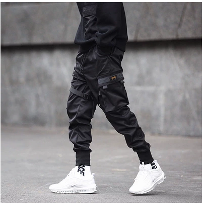 Hot Sale Men Black Hip Hop Cargo Pants Elastic Waist Jogger Trousers Sweatpants Pockets Full Length Casual Fashion - Glamour Gale