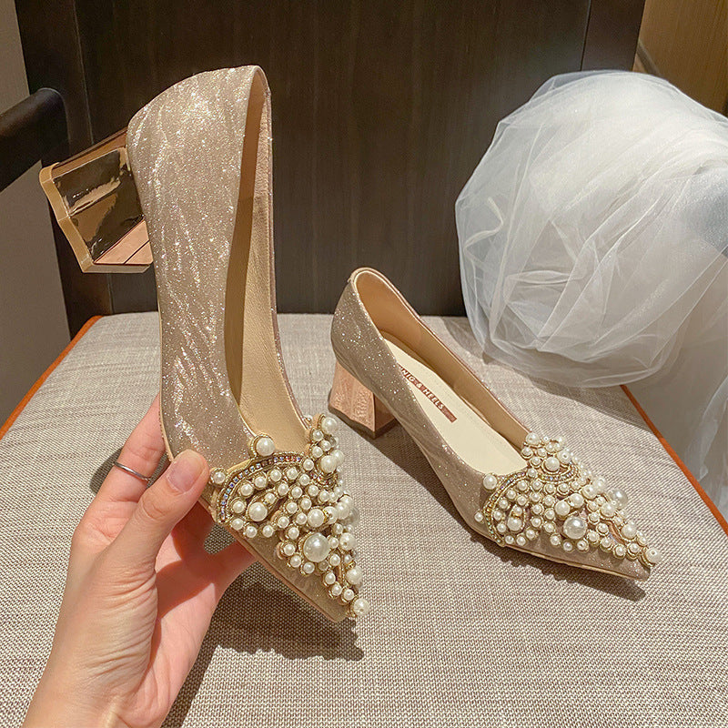 French Wedding Shoes High-grade Xiuhe Wedding Pointed High Heels