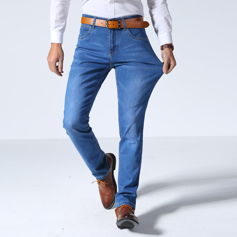 Straight slim business denim trousers