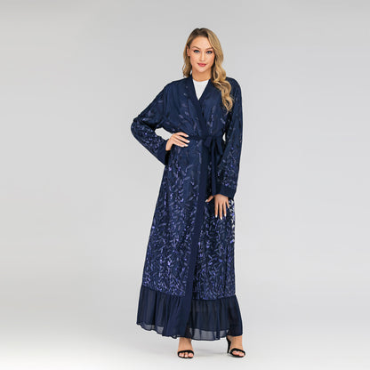 Lace Temperament Cardigan Embroidered Leaves Middle East Sequined Robe - Glamour Gale