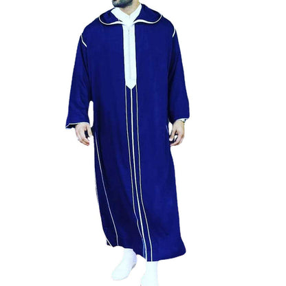 Fashion Casual Men's Dark Blue Stand Collar Robe