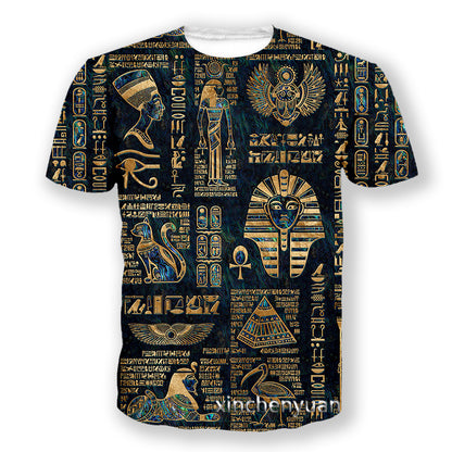 3D Digital Printing Egyptian Pharaoh Round Neck Short Sleeve