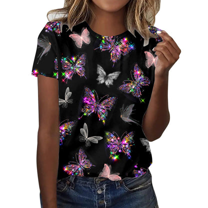 Round Neck Butterfly Digital Printing Leisure Pullover Short Sleeve