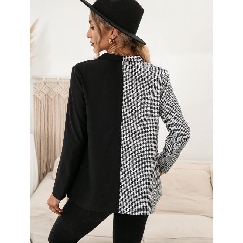 Slim Fit Single Breasted Blazer In Houndstooth Panel