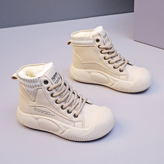 Women's Autumn And Winter Fleece-lined High-top Casual Shoes