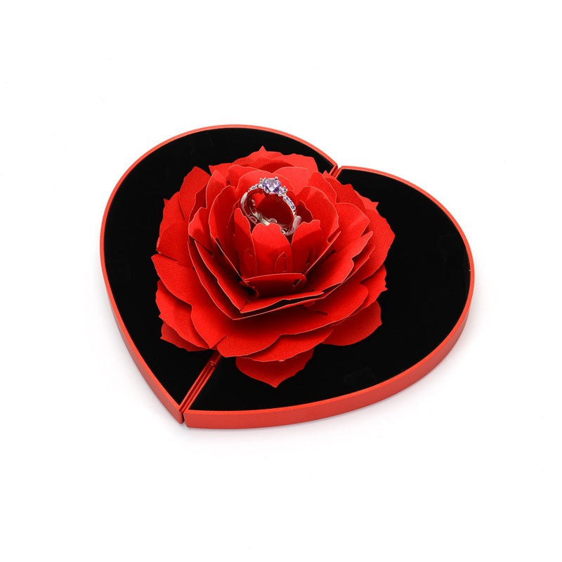 3D Love Box Heart-shaped Rose Flower Rotating Ring Box Valentines Day Gift