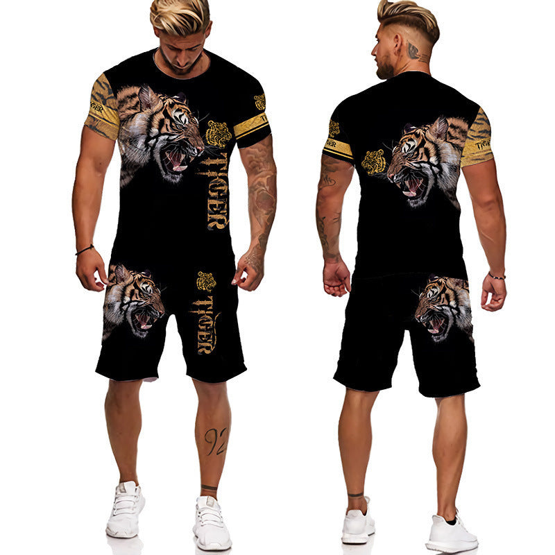 3D Printed Women's And Men's T Shirt Set Fashion Men's Lion Sportswear