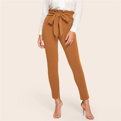 Cropped Trousers Orange Paper Bag Belt Leggings