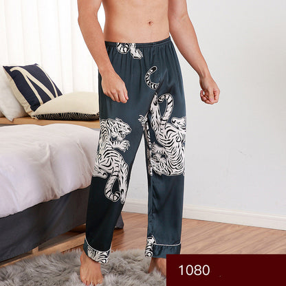 Men sleepwear Bottoms Silk Pajamas Print Long Sleep Pants - Glamour Gale