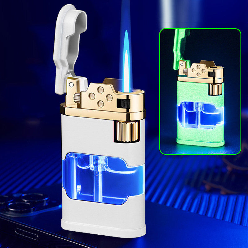 Retro Direct-fire Aerated Lighter Transparent Oil Bin Lighter With Light