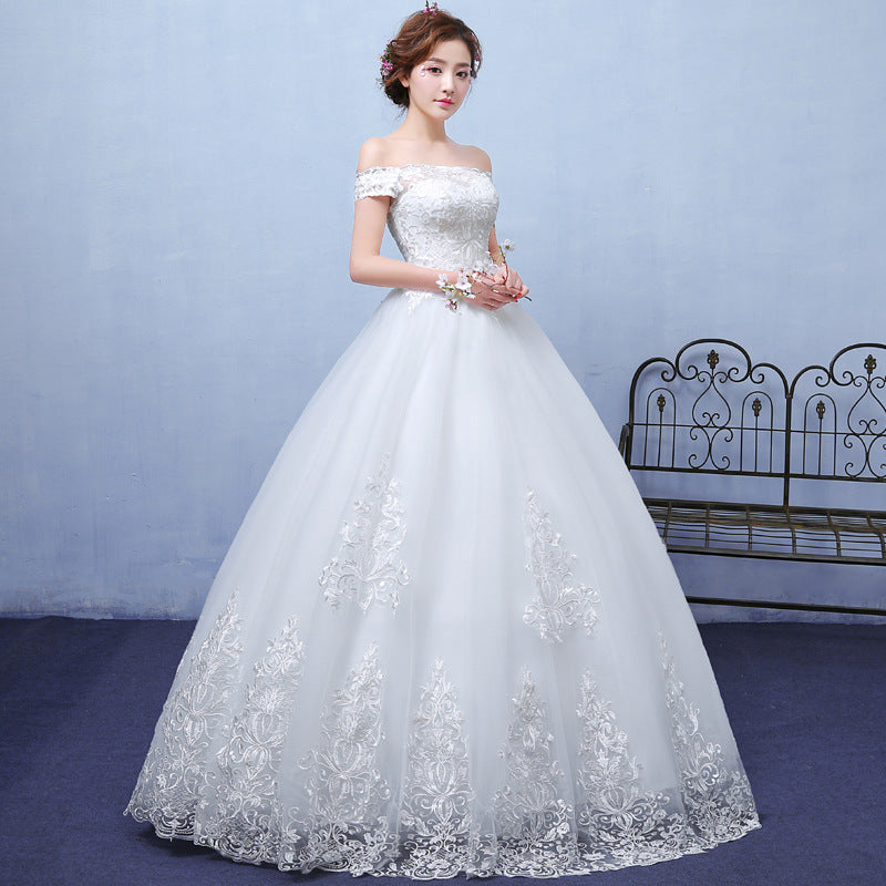 summer paragraph white word shoulder wedding dress lace wedding bride wedding dress wholesale custom