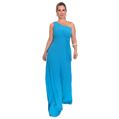 Solid Color One Shoulder Waist Wide Leg Flared Pants