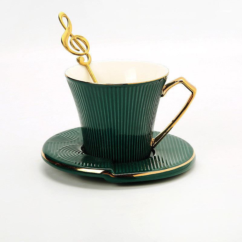 Ceramic Cup With Spoon Dark Green Coffee Cup And Saucer