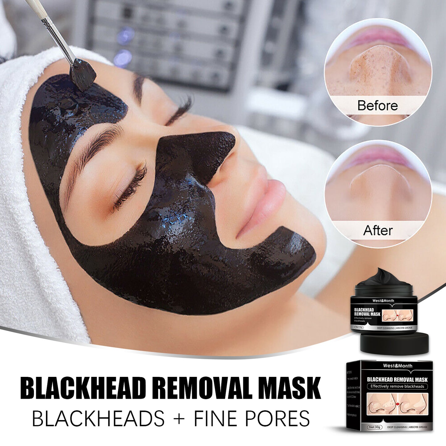 WEST & MONTH:  Blackhead Removal Mask, A Peel-off Type Charcoal Deep Cleaning Mask