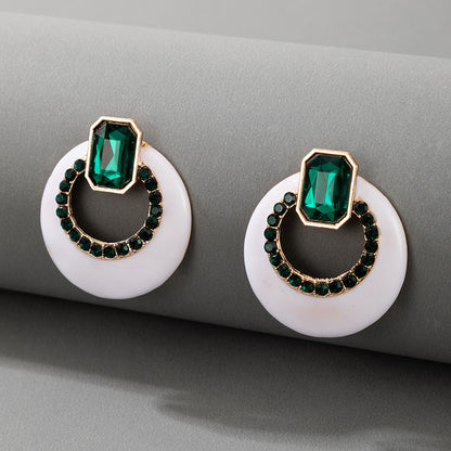 White Acrylic Diamonds Dark Green Simple Personality Ins Earrings Stud Earrings