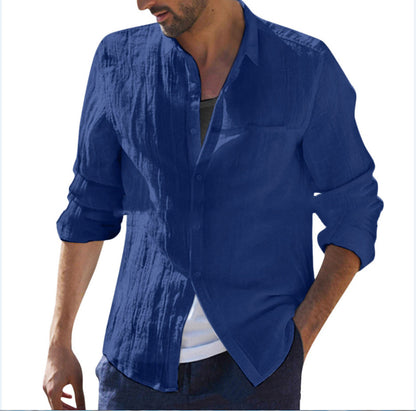 Cotton Cardigan Long Sleeve Shirt For Men