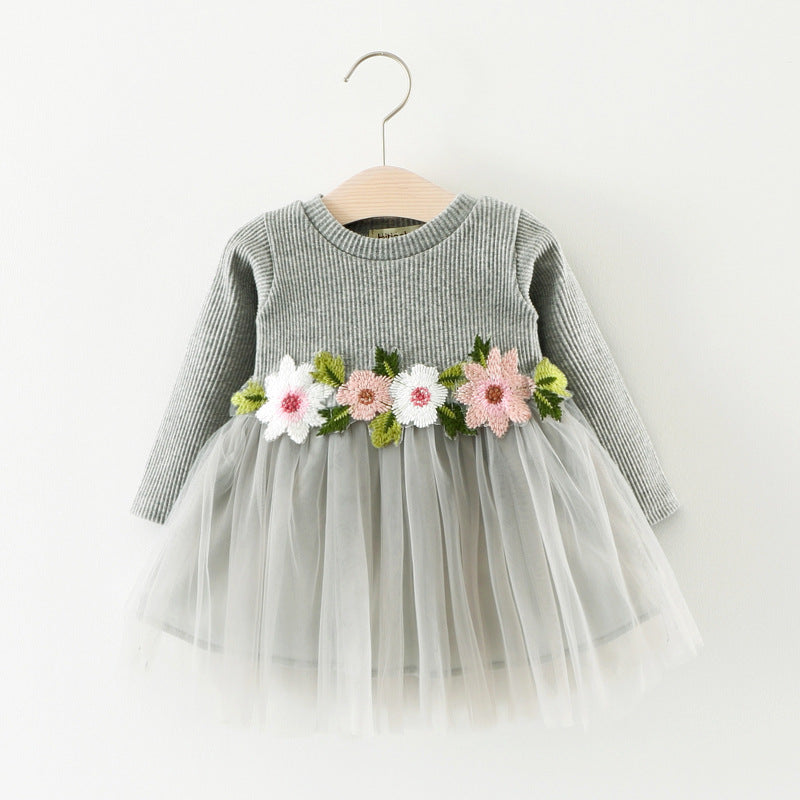 A031 new fall manufacturers selling children waist flowers long sleeved dress princess dress baby skirt - Glamour Gale