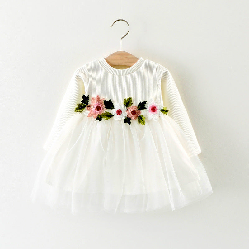 A031 new fall manufacturers selling children waist flowers long sleeved dress princess dress baby skirt - Glamour Gale