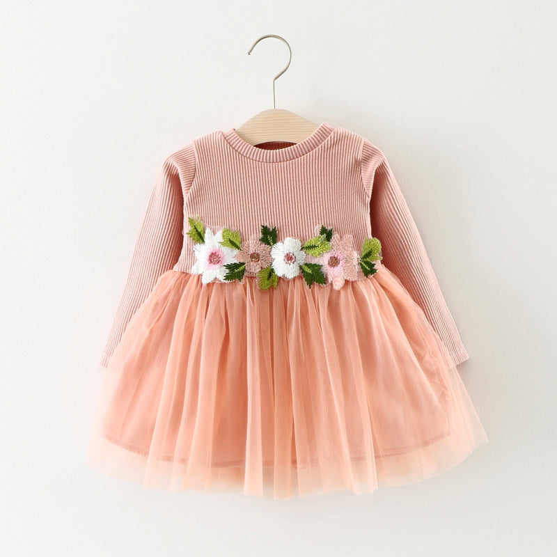 A031 new fall manufacturers selling children waist flowers long sleeved dress princess dress baby skirt - Glamour Gale