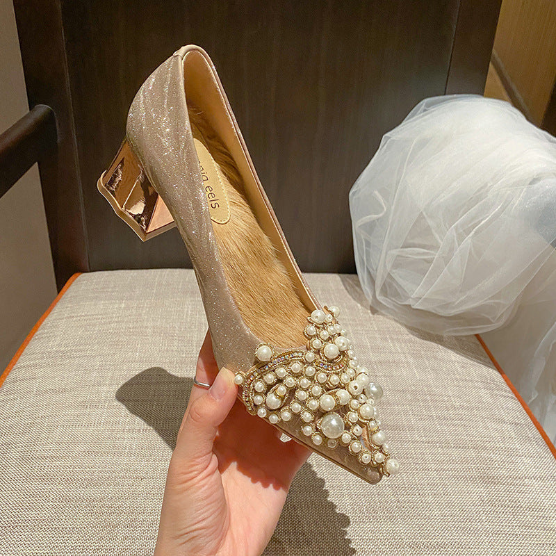 French Wedding Shoes High-grade Xiuhe Wedding Pointed High Heels