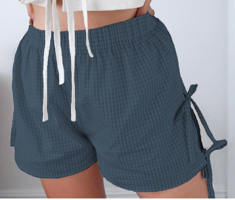 Y2g Women's Retro Plaid Lace-up Loose Shorts