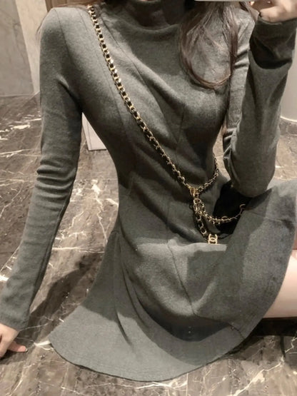 Autumn And Winter Half-high Collar Waist Trimming Short Coat Inner Wear Dress High-grade Bottoming Ladies Glamour Gale