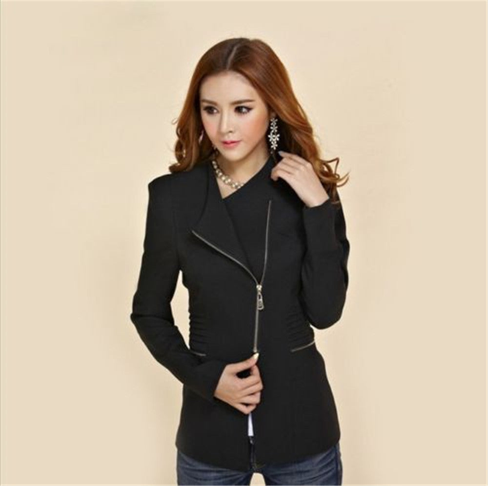 Women's Fashion Solid Color Zip Slim Fit Blazer