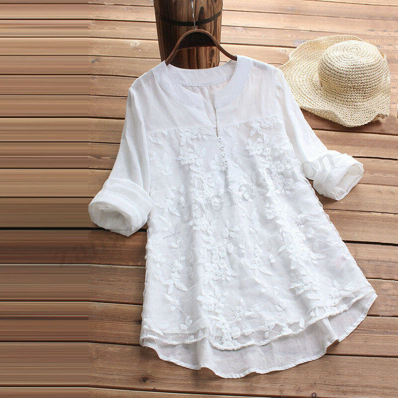 Lace Embroidery Long Sleeve Shirt Loose Dress