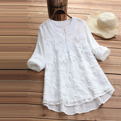 Lace Embroidery Long Sleeve Shirt Loose Dress